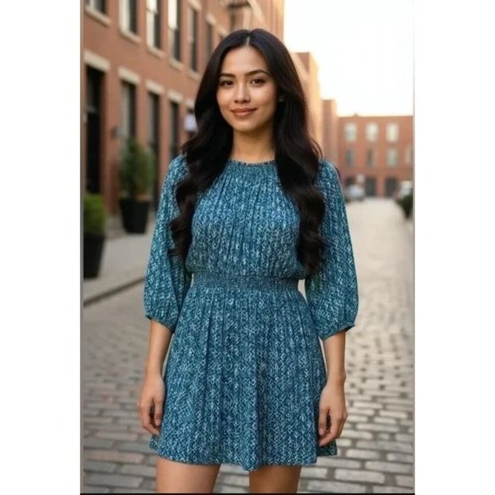 H&M Womens Blue & White Smocked Waist Dress Size 4